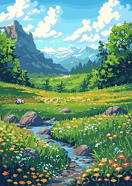 Spring Meadow Pixel Art