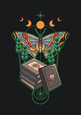 Butterfly & Books Tattoo Design