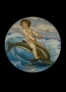 Child Riding a Fish Franz von Stuck