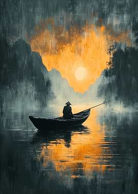 Solitary Fisherman at Sunset
