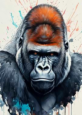 Gorilla Portrait with Splashes paint
