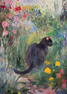 Black Cat in a Garden