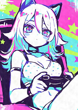 Gamer Girl with Cat Ears Pastel