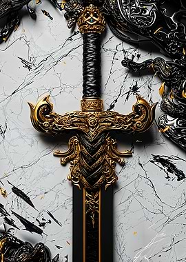 Ornate Black and Gold Sword