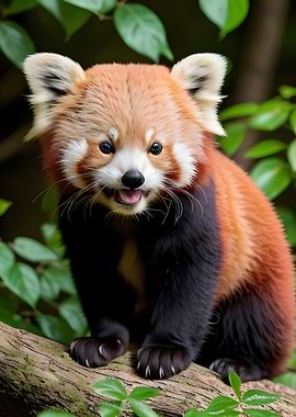Cute Red Panda on Branch