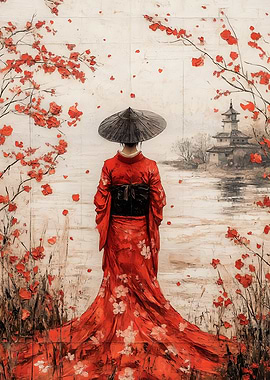 Geisha in Red Kimono