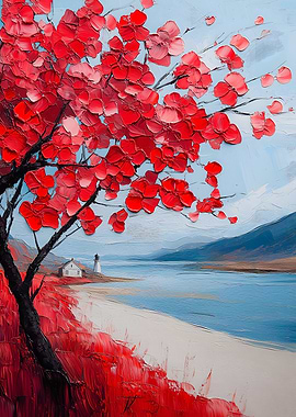 Red Tree by the Sea