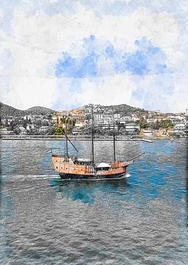 Sailing Ship Watercolor