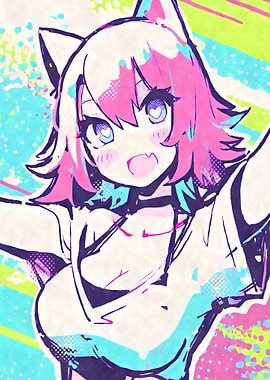 Happy Pastel Anime Cat Girl