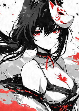 Anime Girl with Fox Mask