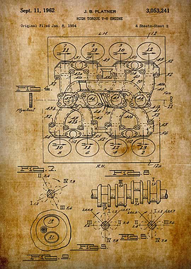 Patent V8 Engine Poster Print Muscle Car Art Hemispherical Engine shet 2