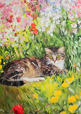 Cat in a Flower Garden
