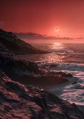 Red Sunset Over Ocean