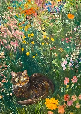 Cat in a Flower Garden