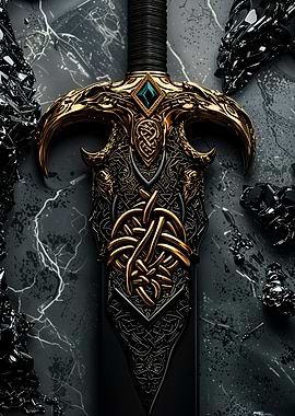 Ornate Black and Gold Sword