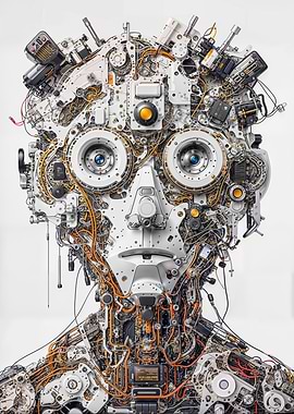 Cybernetic Android Head with Complex Engineering and Optical Sensors