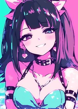 Anime Girl with Pink and Blue