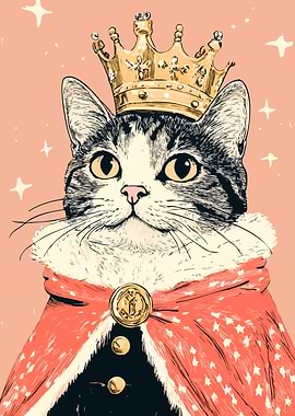 King Cat Illustration Cute Minimalist Art