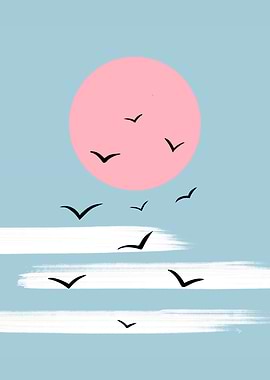Pink Sunset with Birds
