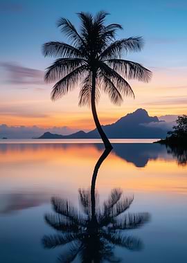 Palm Tree Sunset Reflection