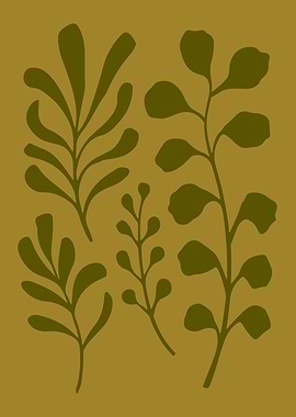 Earthy Green Leaf Silhouette Art
