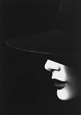 Woman in Hat, Black and White