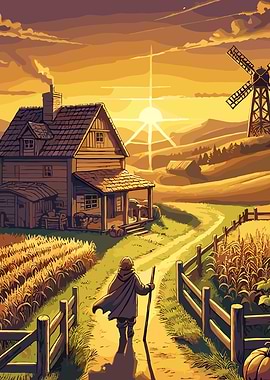 Countryside Medieval Village Sunset