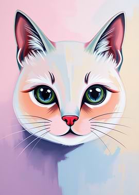 Cat Portrait Painting, colorful and abstract