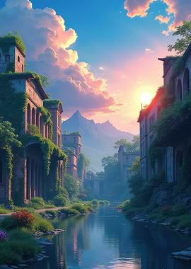 Ruined City at Sunset