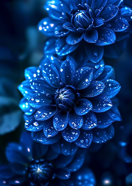 Blue Dahlia with Dew Drops