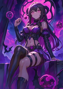 Purple-Haired Anime Girl Gaming