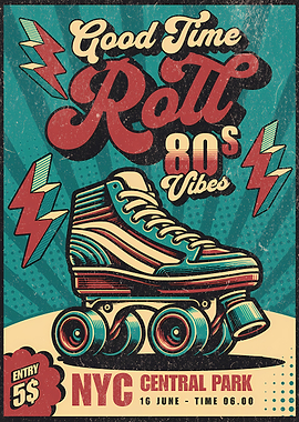 Vintage Retro 80s Roller Skate Party Poster