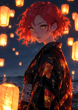 Lantern Festival - Anime Girl in Traditional Night Glow
