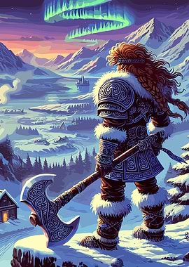Viking Warrior in Snowy Landscape