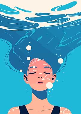 Woman Underwater Abstract Minimalist Art