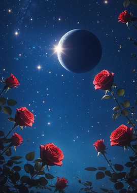 Celestial Roses Under a Cosmic Night