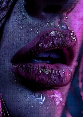 Close-up Lips with Water Drops