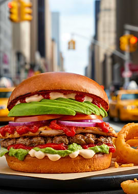 Gourmet Burger with Avocado in New York