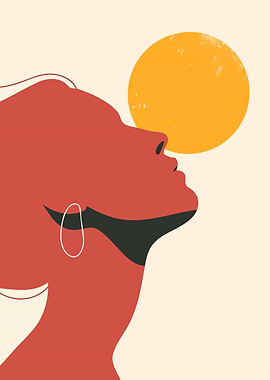 Woman and Sun Abstract Boho Minimalist Art