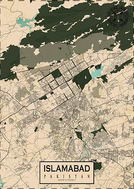 Islamabad City Map Pakistan Vintage