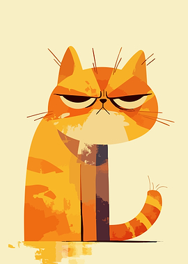 Angry Orange Cat Illustration Minimalist Art