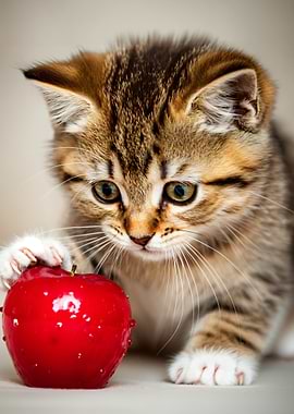 Kitten and Red Apple love candy