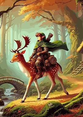 Fantasy Elf Riding a Deer
