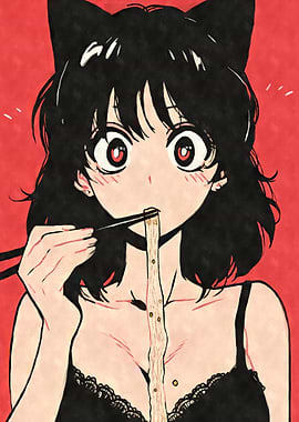 Anime Girl Eating Noodles
