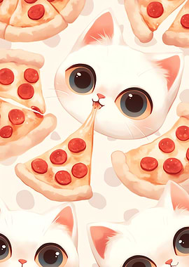 Kawaii Cat Meets Cheesy Pizza Bliss