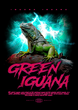 Green Iguana Retro Poster