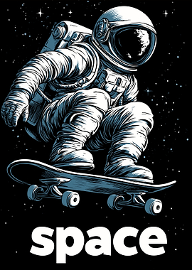 Astronaut Skateboarding in Space