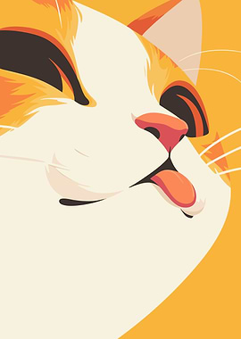 Cute Funny Cat Mlem Illustration Minimalist Art