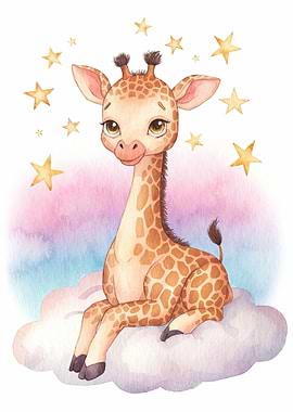 Cute Giraffe on Cloud