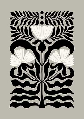 Black and White Floral Art brown